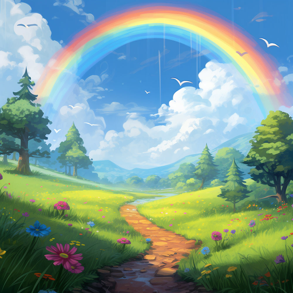 De Regenboog Schijnt op het Bospad Schilderen op Nummers