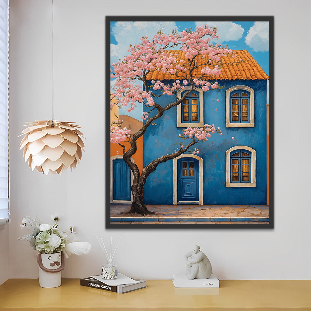 De Roze Boom voor het Blauwe Huis Schilderen op Nummers