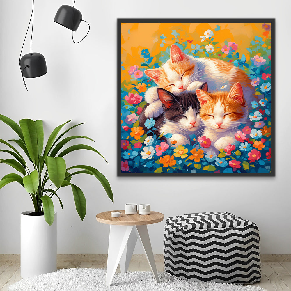 Drie Katten in een Struik Schilderen op Nummers