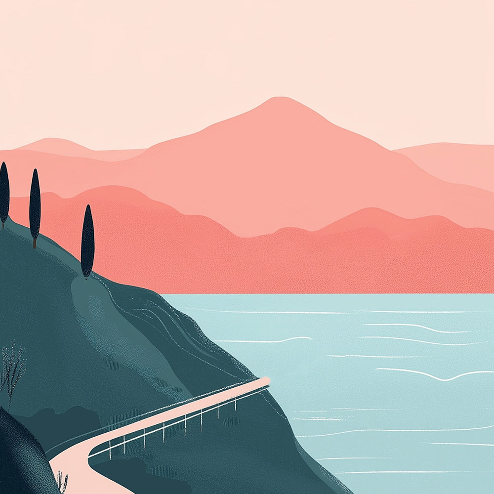 Een Bergweg Die Langs het Water Loopt Mini Schilderen op Nummers