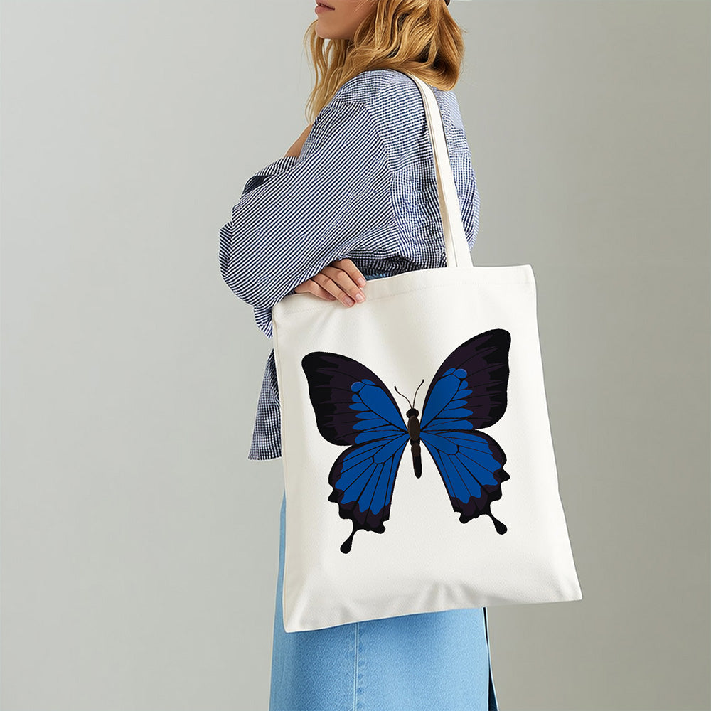 Een Blauwe en Zwarte Vlinder Canvas Tote Bag Schilderen op Nummers