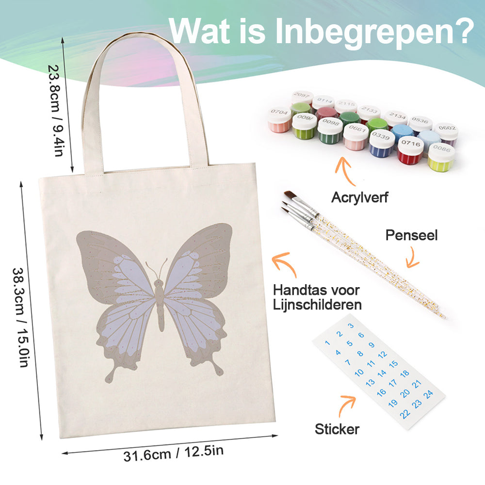 Een Blauwe en Zwarte Vlinder Canvas Tote Bag Schilderen op Nummers