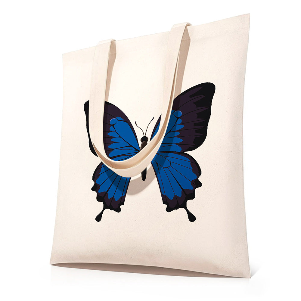 Een Blauwe en Zwarte Vlinder Canvas Tote Bag Schilderen op Nummers