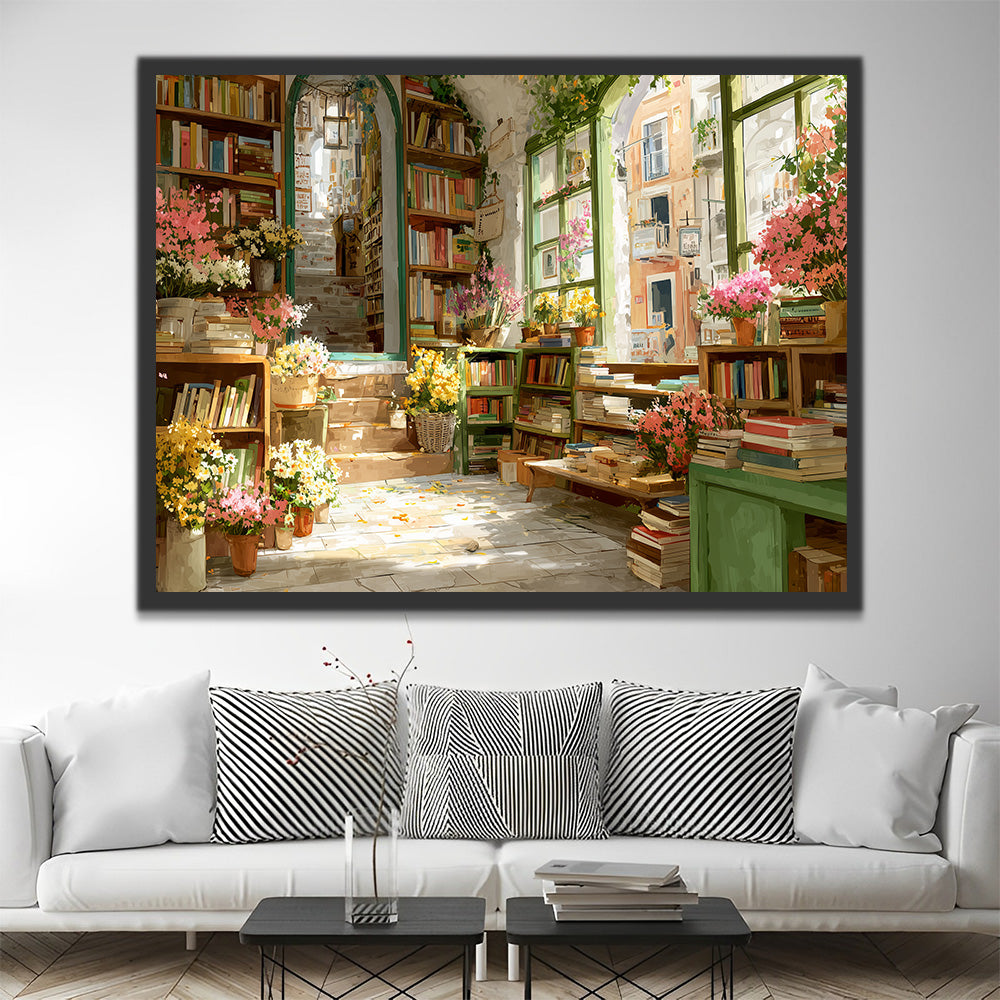 Een Boekwinkel vol Bloemen Schilderen op Nummers