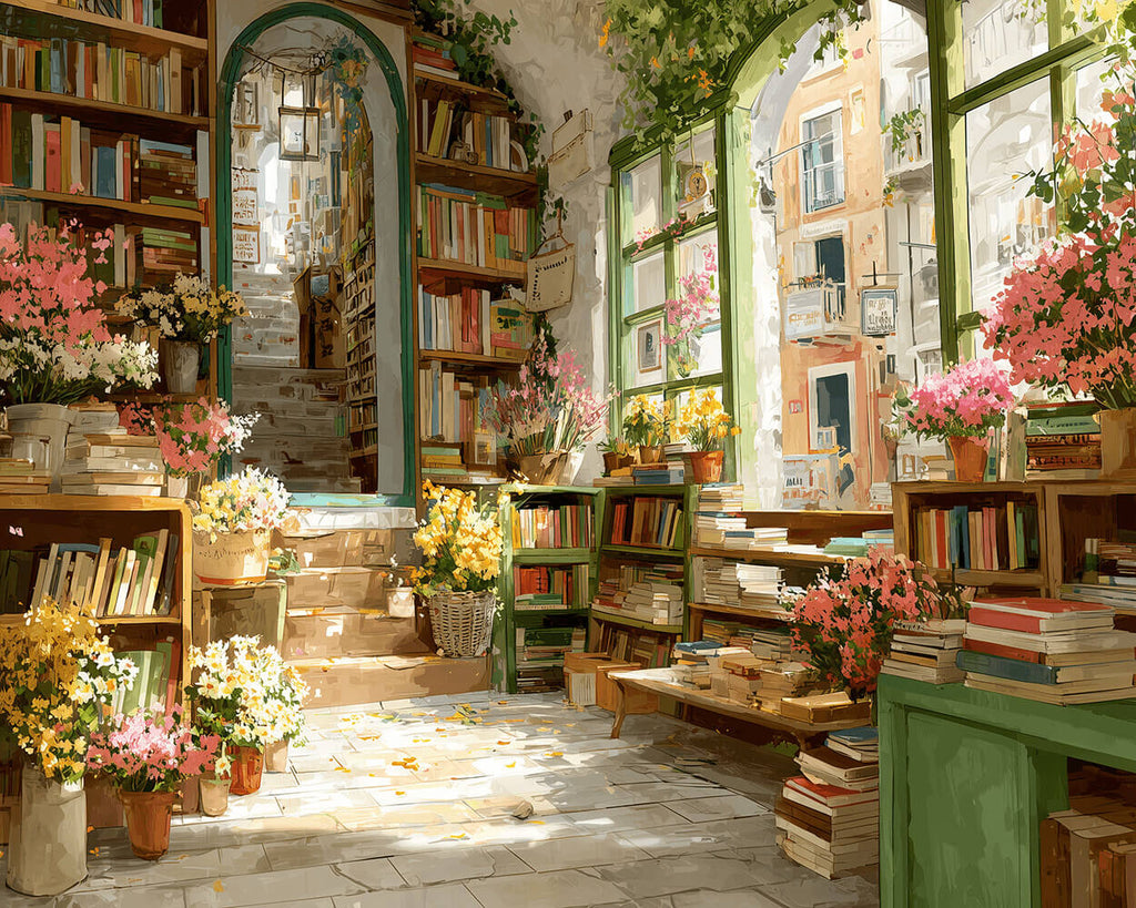 Een Boekwinkel vol Bloemen Schilderen op Nummers