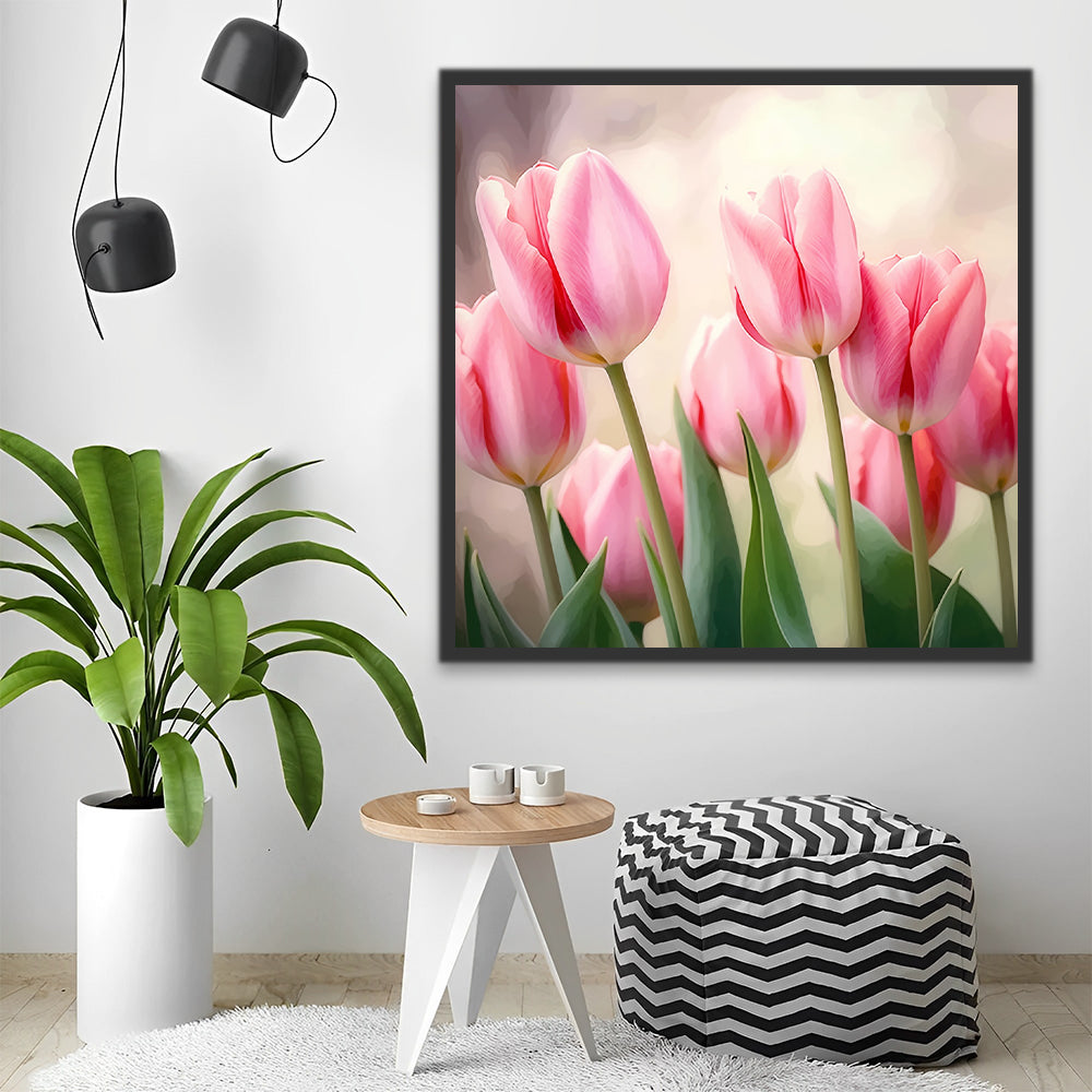 Een bos roze tulpen Schilderen op Nummers