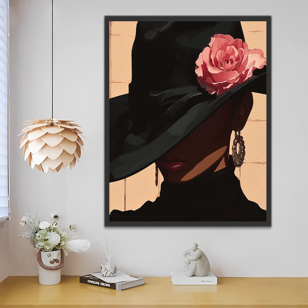 Een Donker Silhouet Versierd met Roze Bloemenpracht Schilderen op Nummers