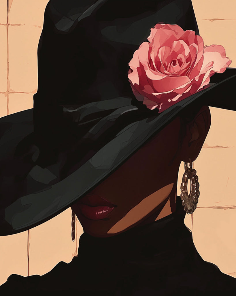 Een Donker Silhouet Versierd met Roze Bloemenpracht Schilderen op Nummers