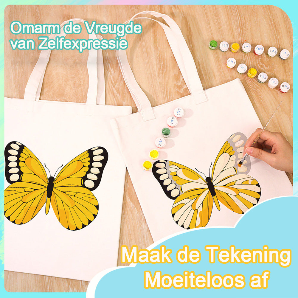 Een Gele Vlinder Canvas Tote Bag Schilderen op Nummers