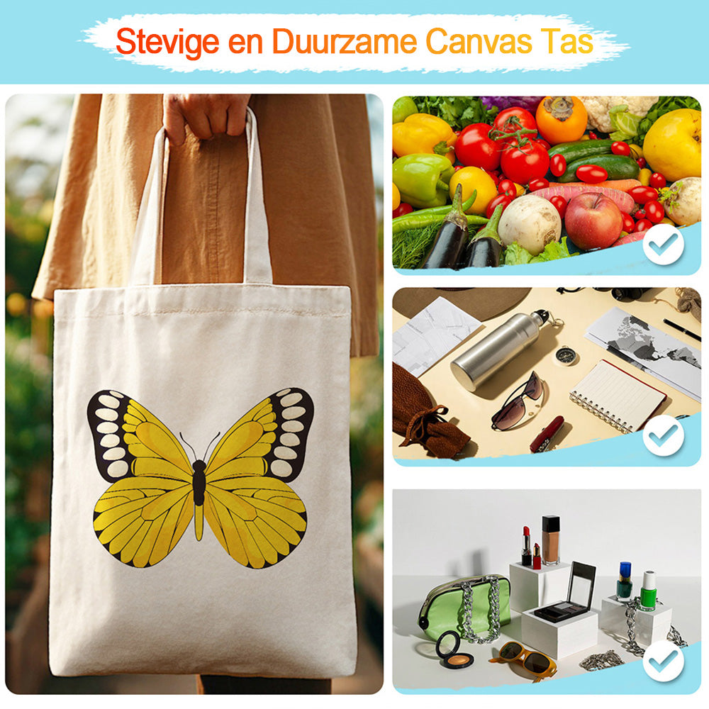 Een Gele Vlinder Canvas Tote Bag Schilderen op Nummers