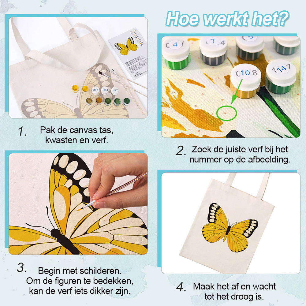 Een Gele Vlinder Canvas Tote Bag Schilderen op Nummers