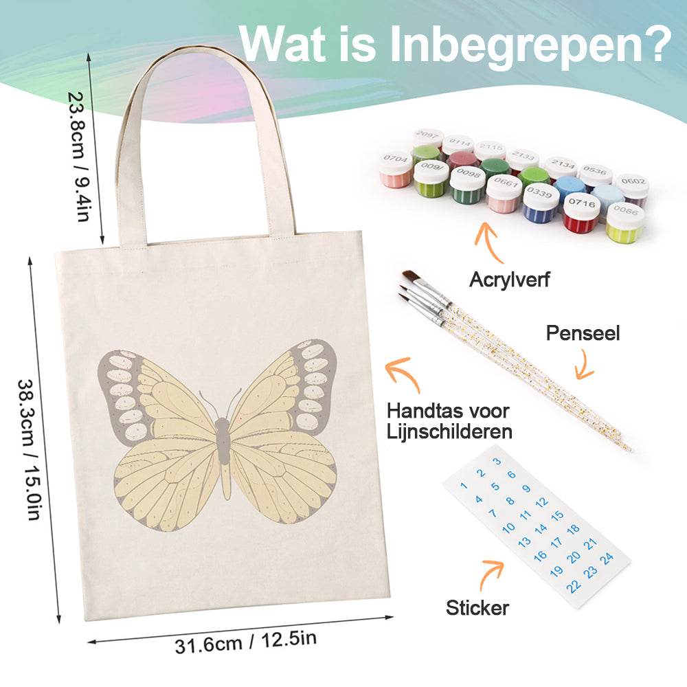Een Gele Vlinder Canvas Tote Bag Schilderen op Nummers