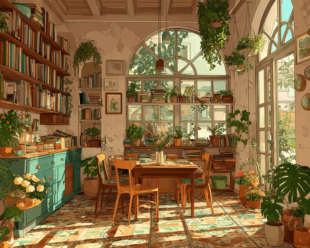 Een Gezellige Studeerkamer vol Groene Planten Schilderen op Nummers