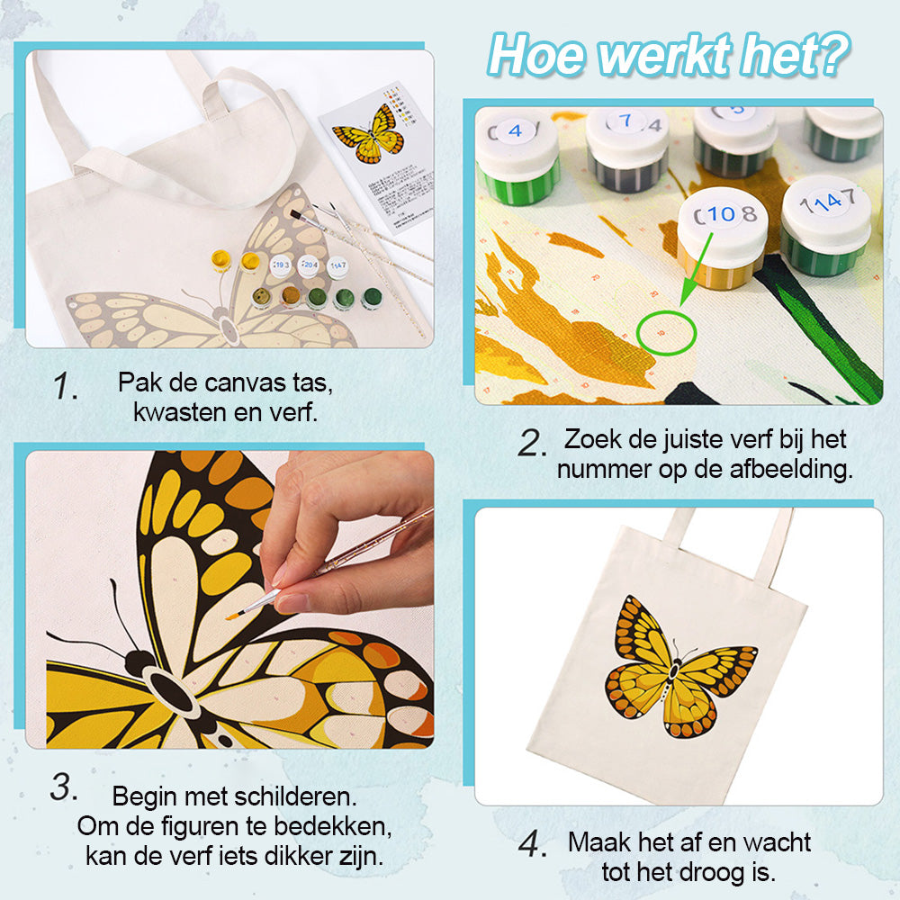 Een Gouden Vlinder Canvas Tote Bag Schilderen op Nummers