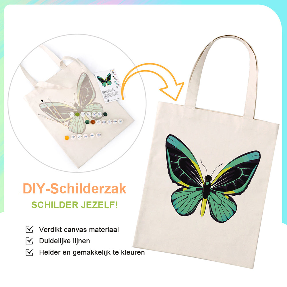 Een Groene Vlinder Canvas Tote Bag Schilderen op Nummers