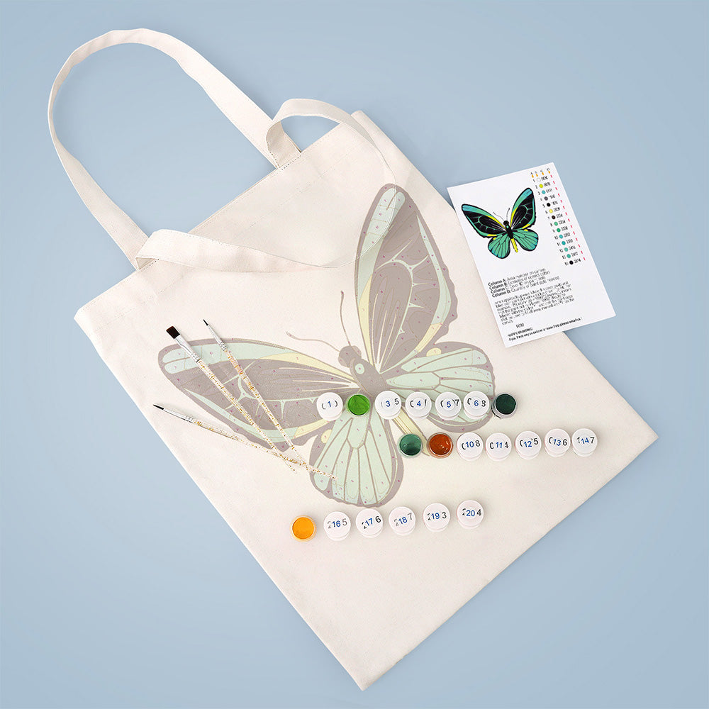 Een Groene Vlinder Canvas Tote Bag Schilderen op Nummers
