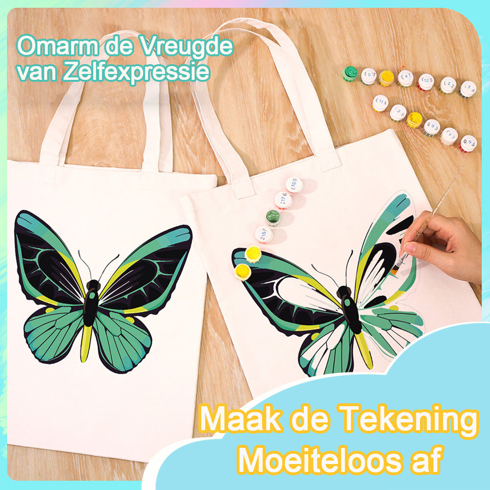 Een Groene Vlinder Canvas Tote Bag Schilderen op Nummers
