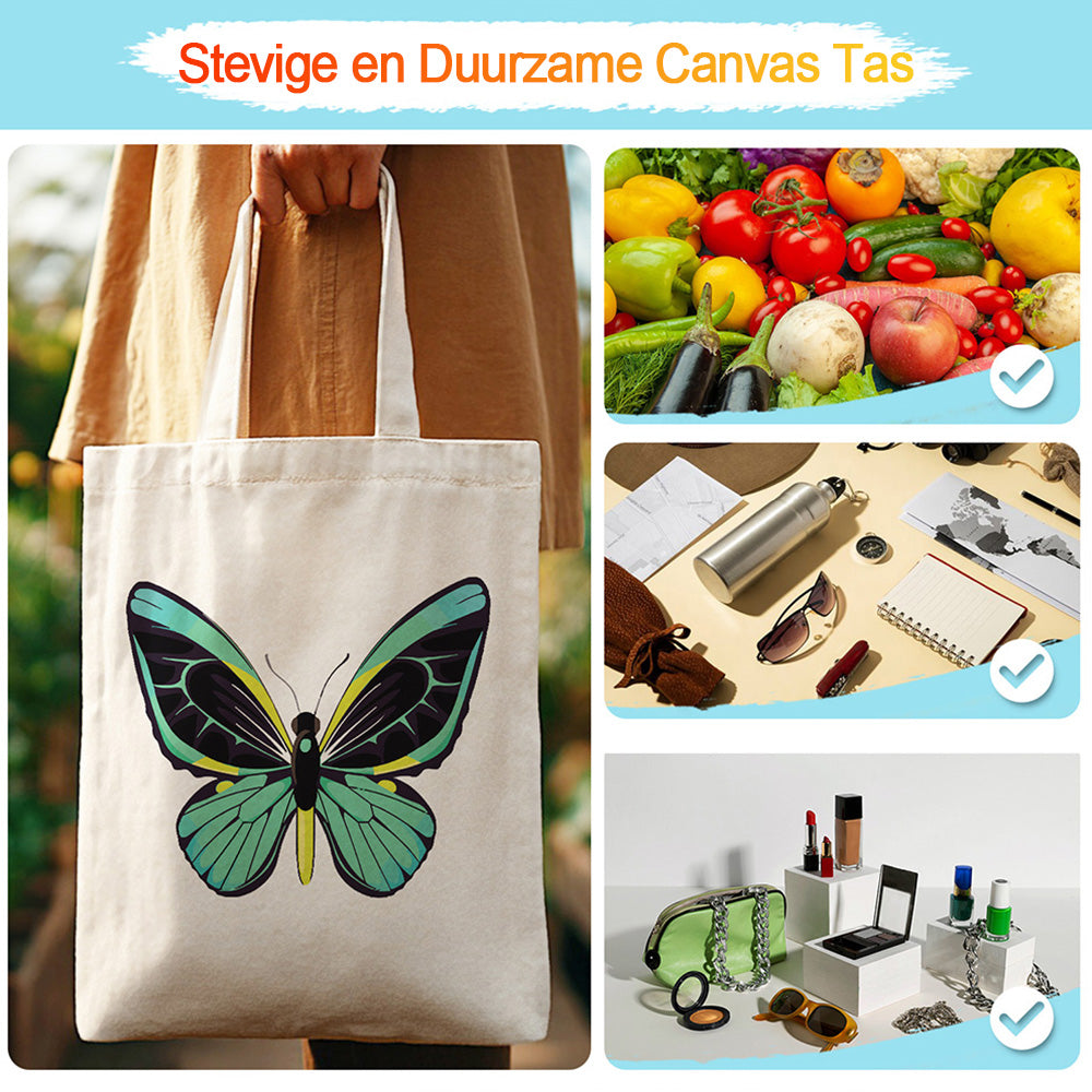 Een Groene Vlinder Canvas Tote Bag Schilderen op Nummers