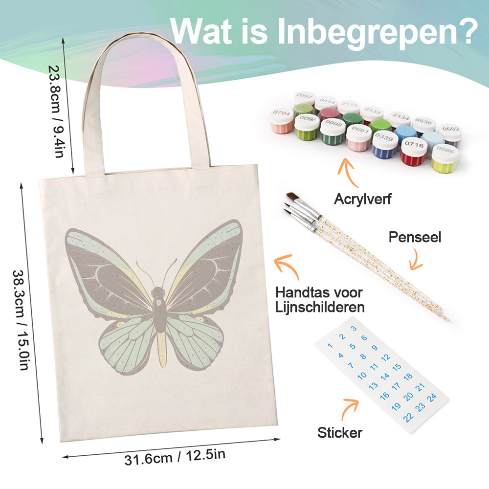 Een Groene Vlinder Canvas Tote Bag Schilderen op Nummers