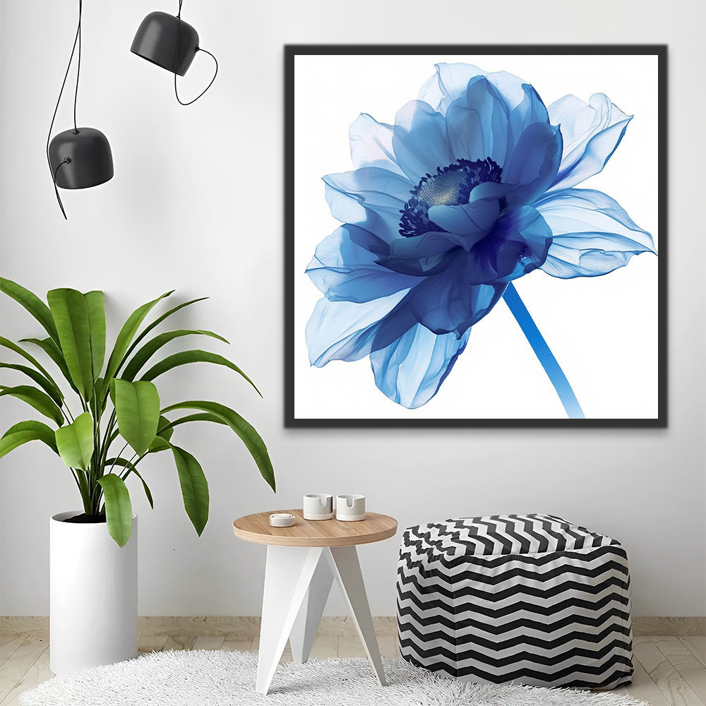 Een Grote Blauwe Bloem met Zijdeachtige Bloemblaadjes Schilderen op Nummers