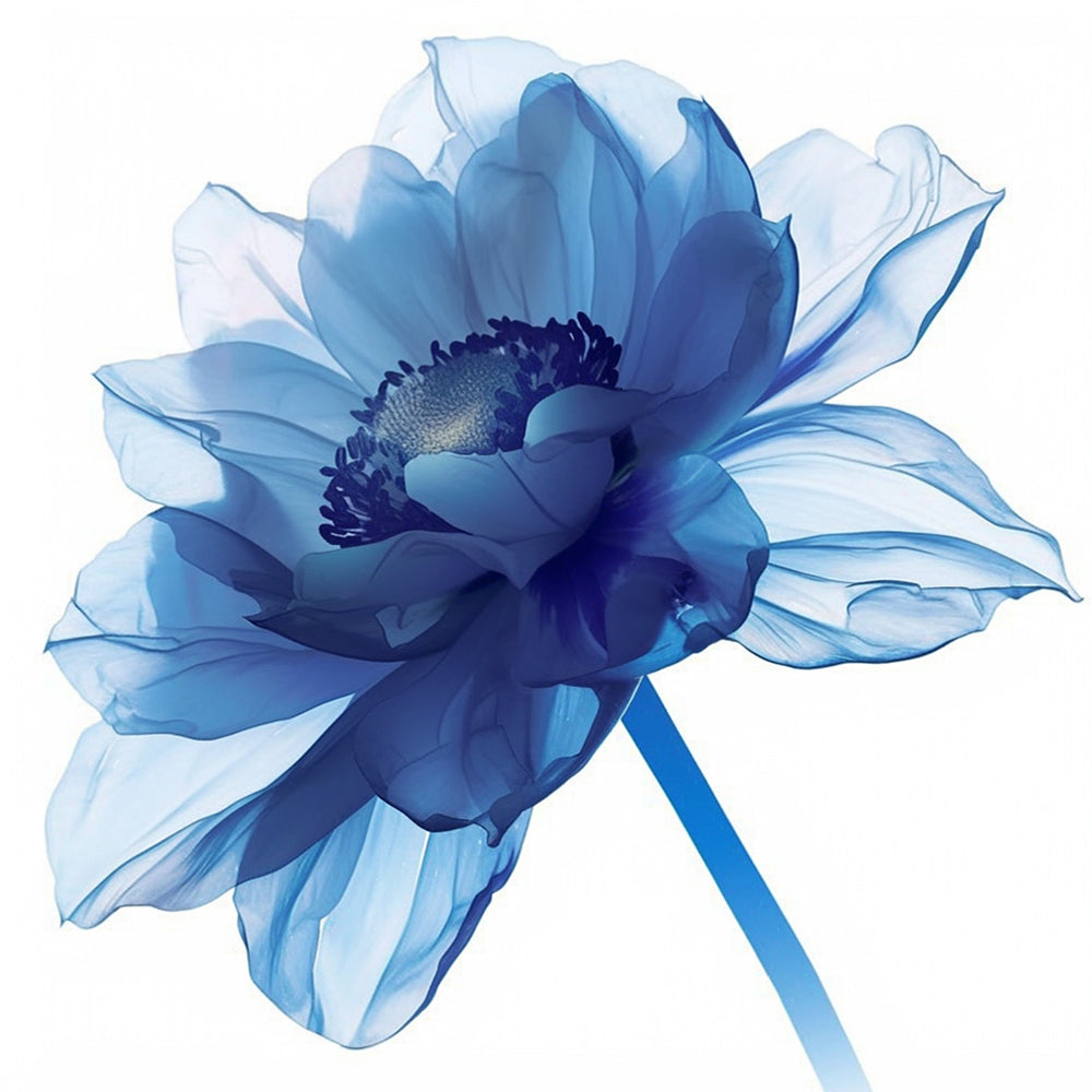 Een Grote Blauwe Bloem met Zijdeachtige Bloemblaadjes Schilderen op Nummers