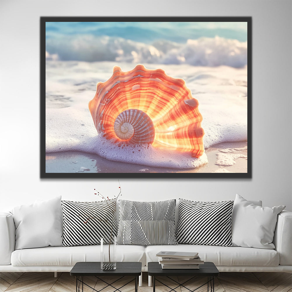 Een Kleurrijke Schelp op het Strand Schilderen op Nummers