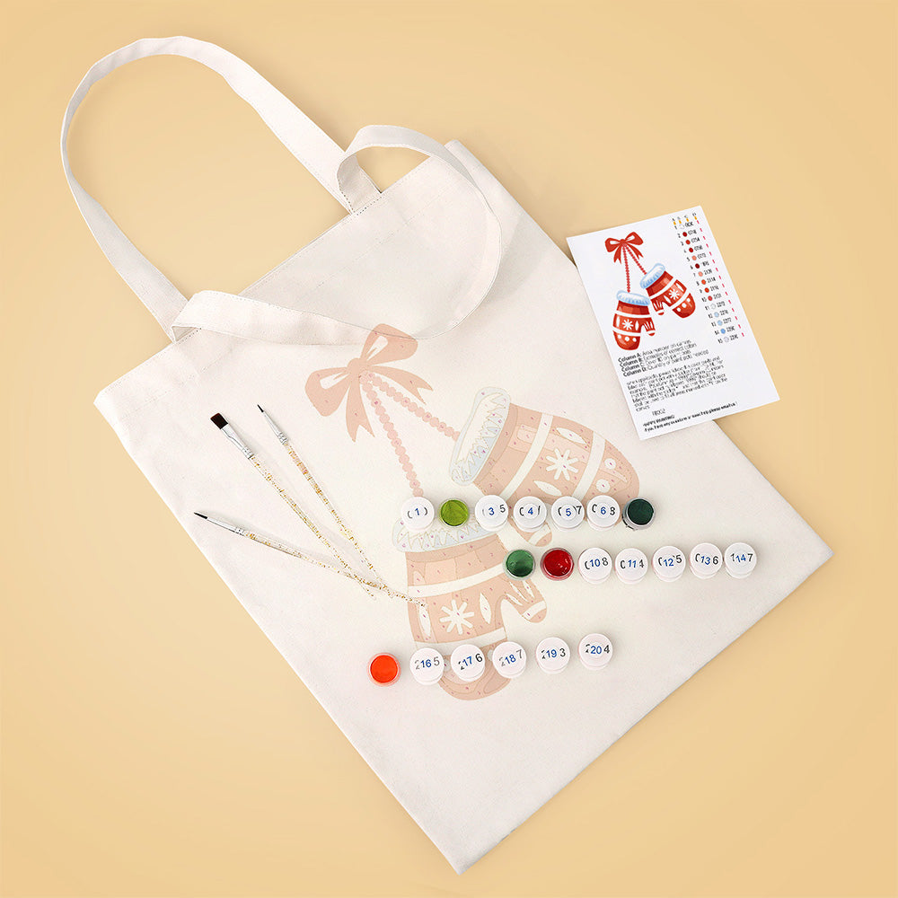 Een Paar Kersthandschoenen Canvas Tote Bag Schilderen op Nummers