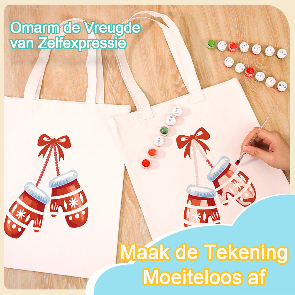 Een Paar Kersthandschoenen Canvas Tote Bag Schilderen op Nummers