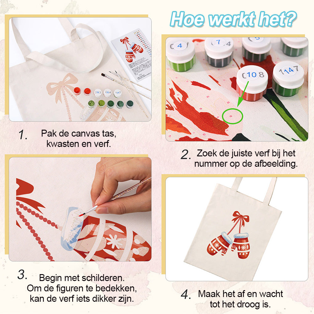 Een Paar Kersthandschoenen Canvas Tote Bag Schilderen op Nummers