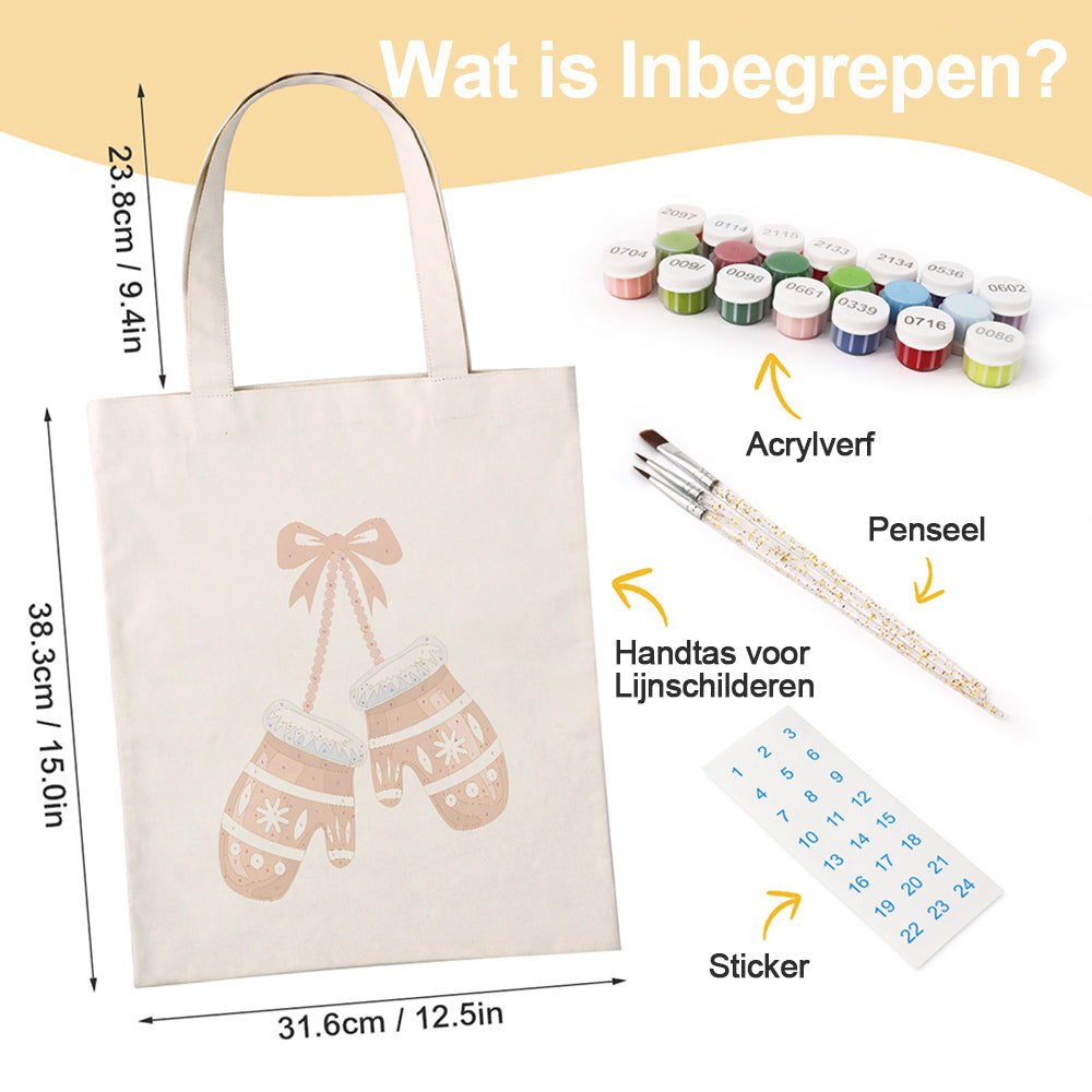 Een Paar Kersthandschoenen Canvas Tote Bag Schilderen op Nummers