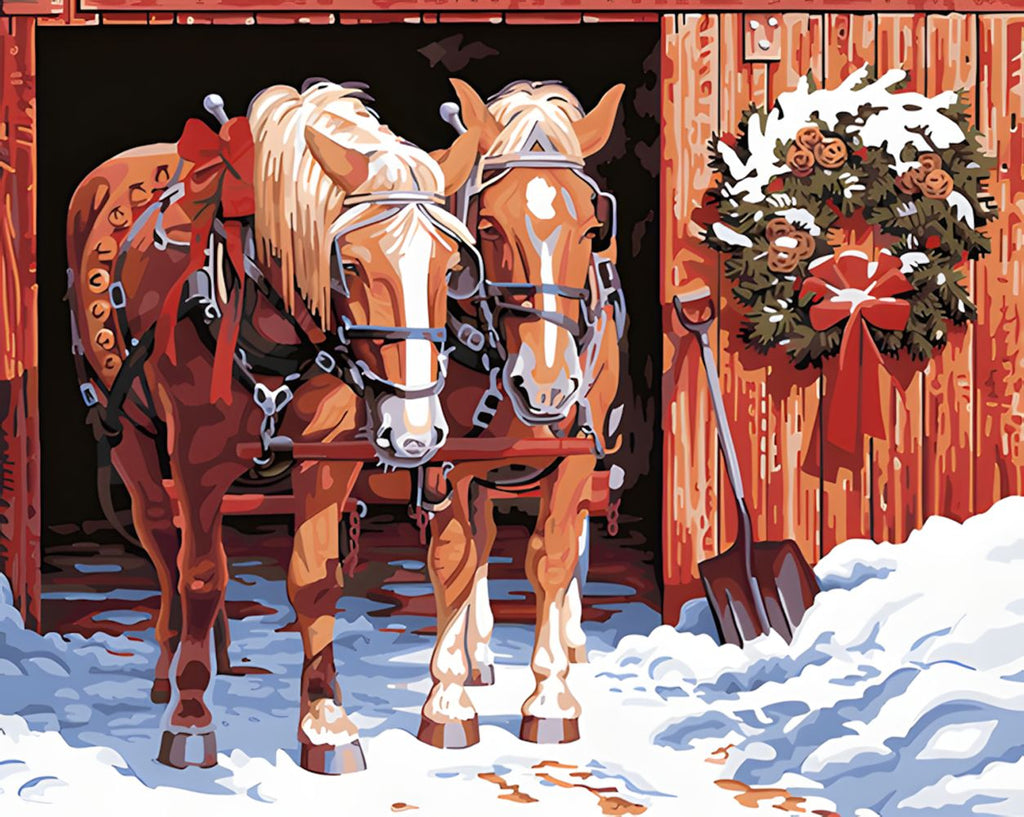 Een Paar Paarden in de Sneeuw Schilderen op Nummers