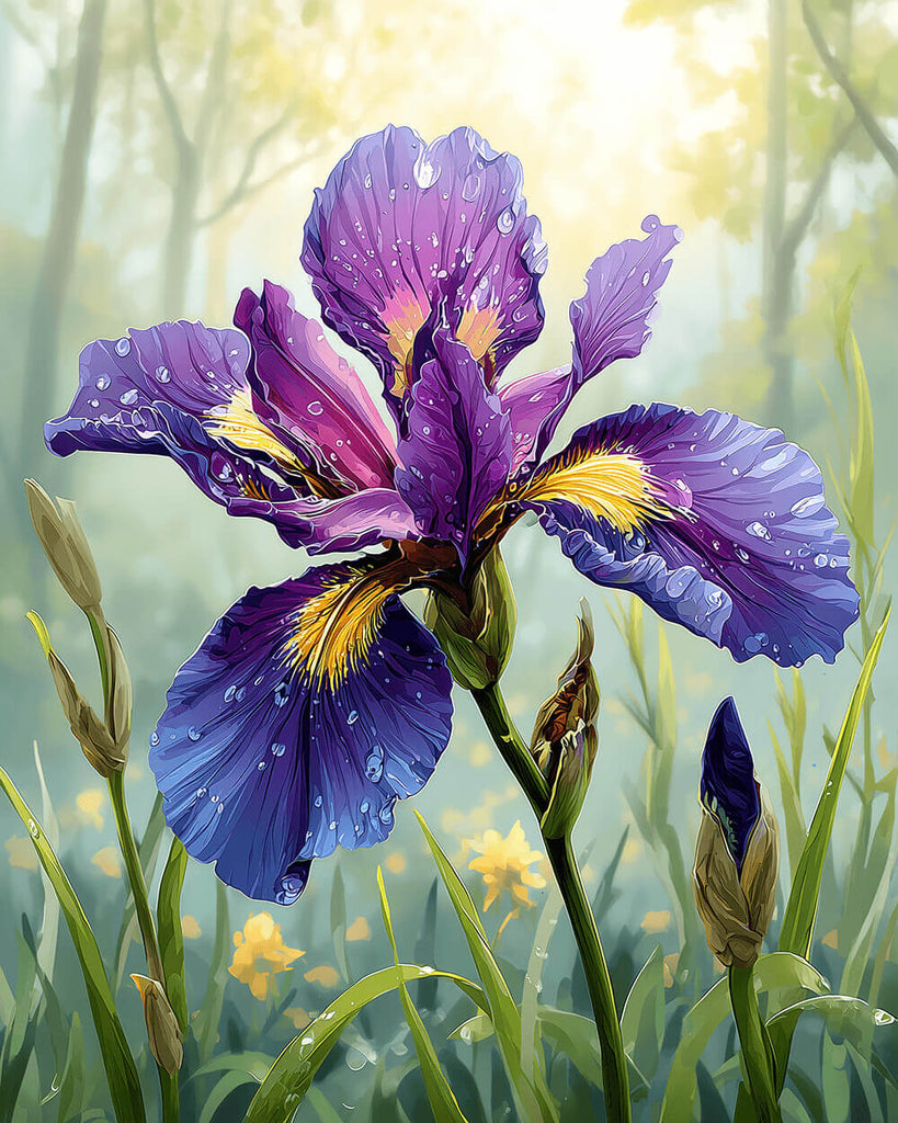 Een Paarse Iris met Dauw in het Wild Schilderen op Nummers
