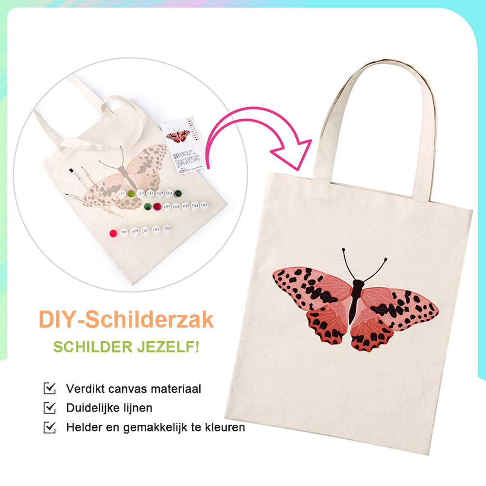 Een Roze Vlinder met Zwarte Vlekken Canvas Tote Bag Schilderen op Nummers