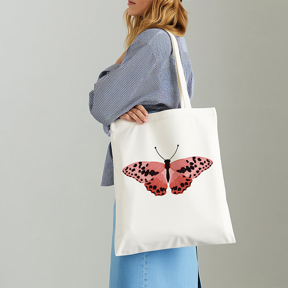 Een Roze Vlinder met Zwarte Vlekken Canvas Tote Bag Schilderen op Nummers
