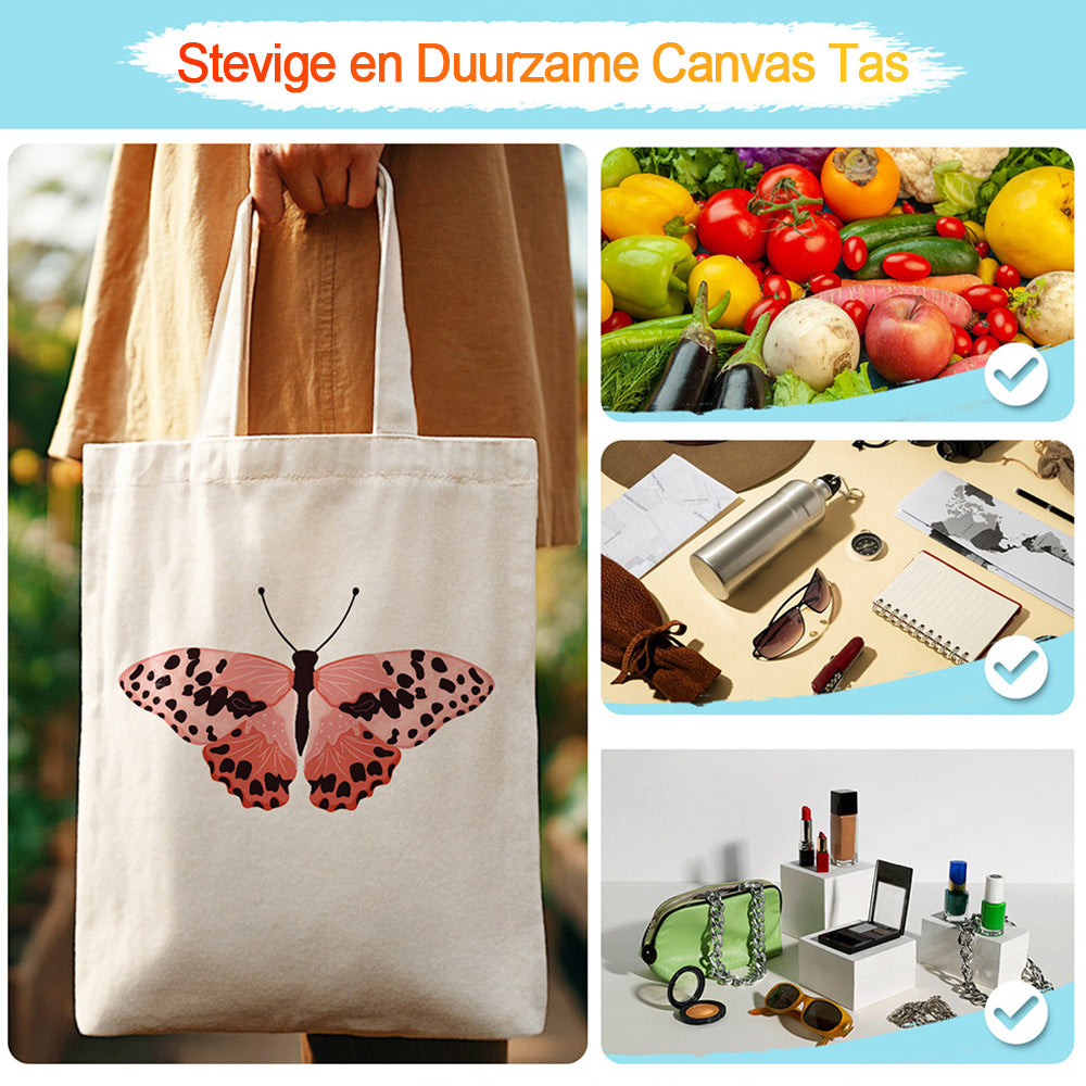 Een Roze Vlinder met Zwarte Vlekken Canvas Tote Bag Schilderen op Nummers