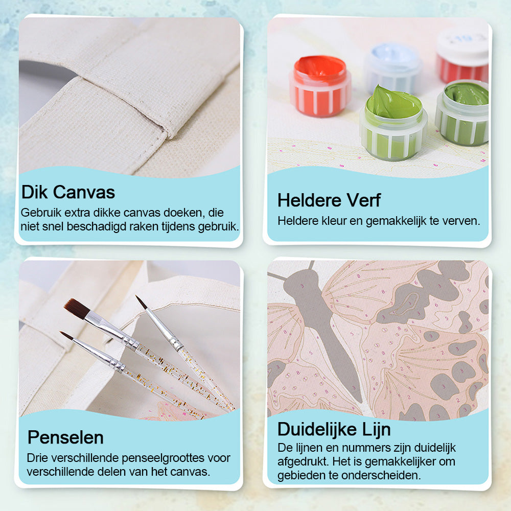 Een Roze Vlinder met Zwarte Vlekken Canvas Tote Bag Schilderen op Nummers