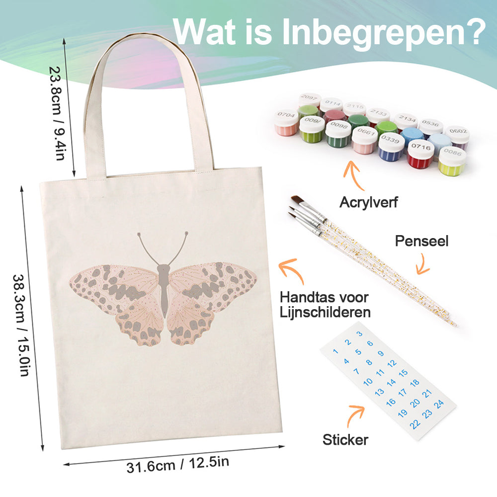 Een Roze Vlinder met Zwarte Vlekken Canvas Tote Bag Schilderen op Nummers