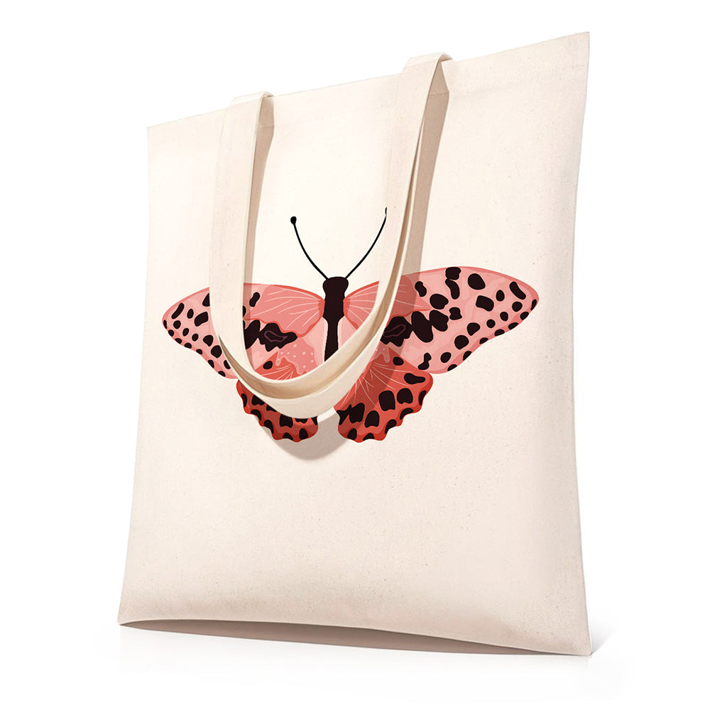 Een Roze Vlinder met Zwarte Vlekken Canvas Tote Bag Schilderen op Nummers