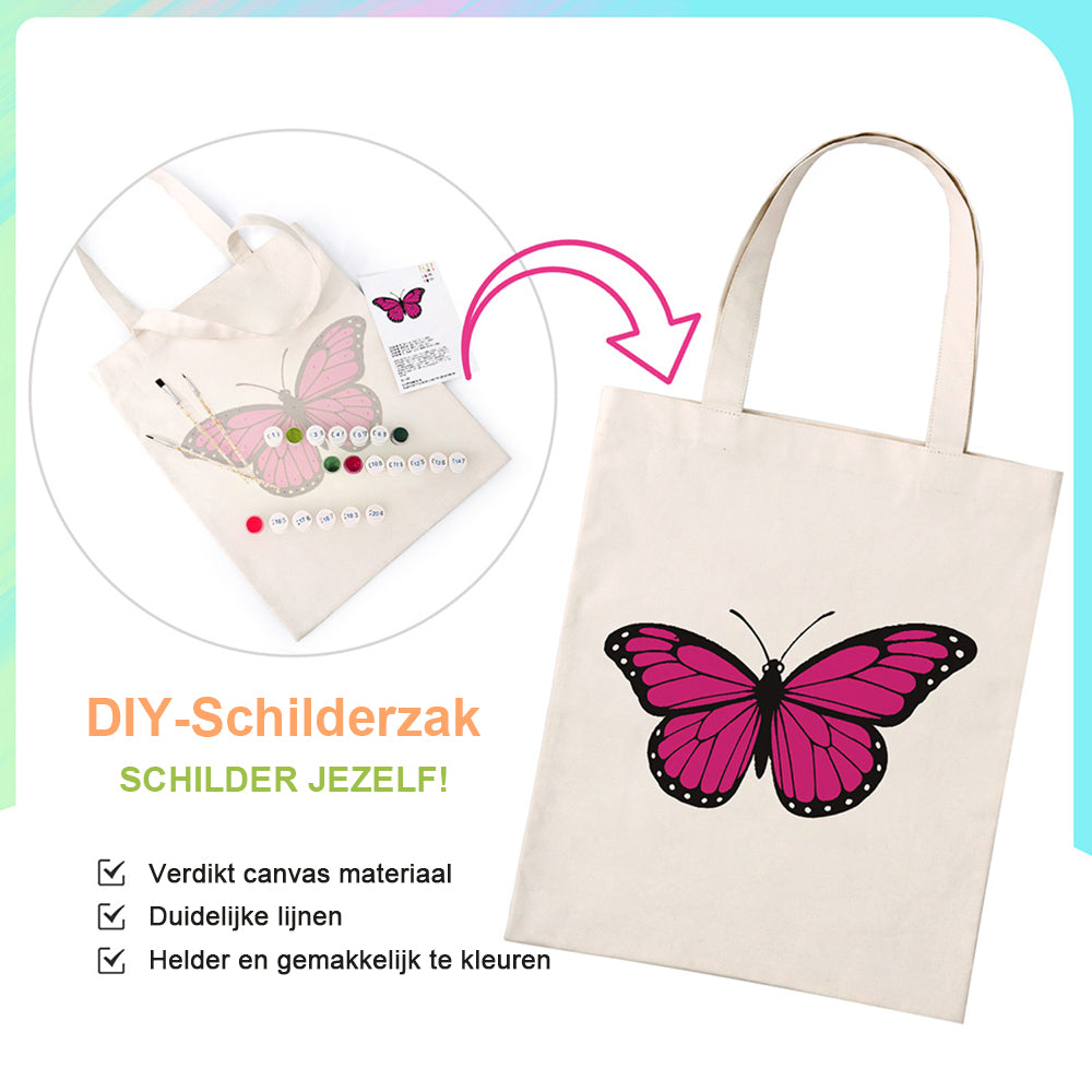 Een Rozerode Vlinder Canvas Tote Bag Schilderen op Nummers