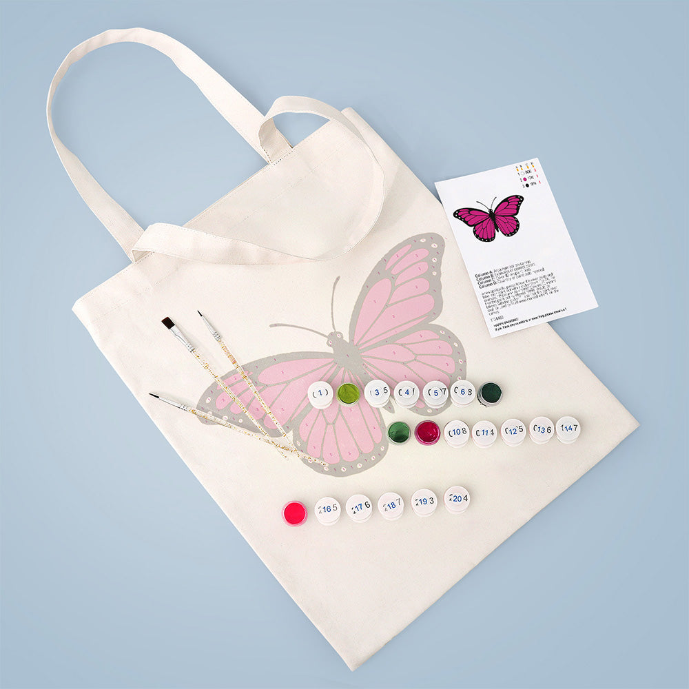 Een Rozerode Vlinder Canvas Tote Bag Schilderen op Nummers