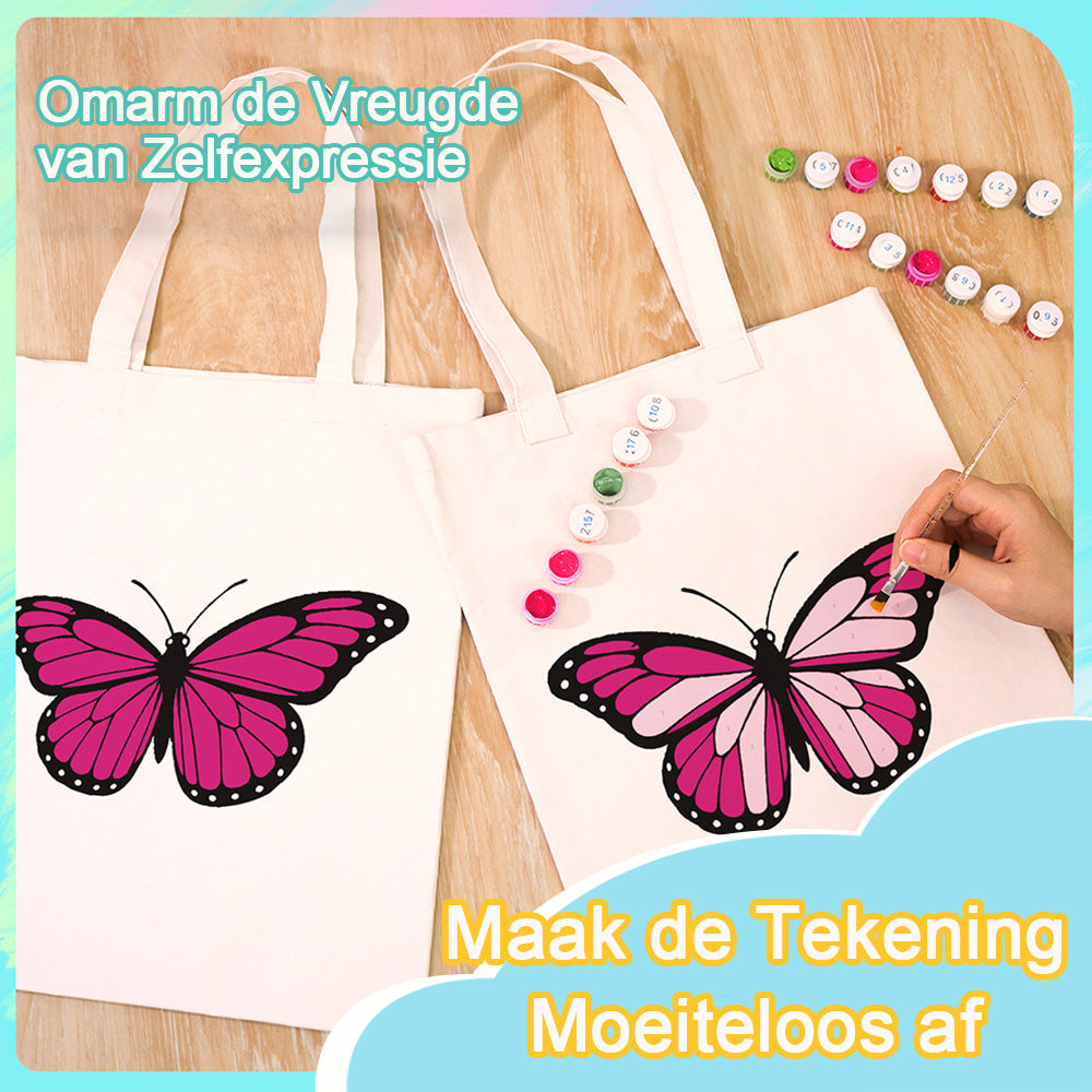 Een Rozerode Vlinder Canvas Tote Bag Schilderen op Nummers