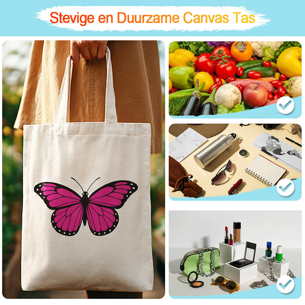 Een Rozerode Vlinder Canvas Tote Bag Schilderen op Nummers