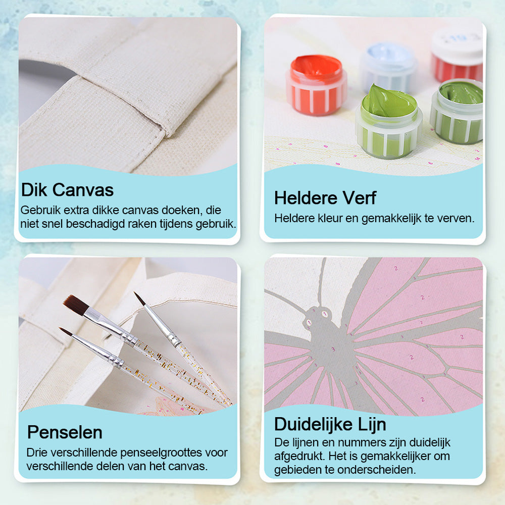 Een Rozerode Vlinder Canvas Tote Bag Schilderen op Nummers