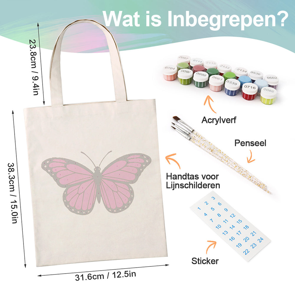 Een Rozerode Vlinder Canvas Tote Bag Schilderen op Nummers