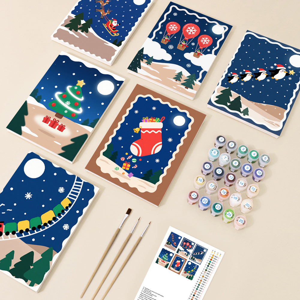 Een Stille Kerstnacht 6 Stuks Mini Schilderen op Nummers