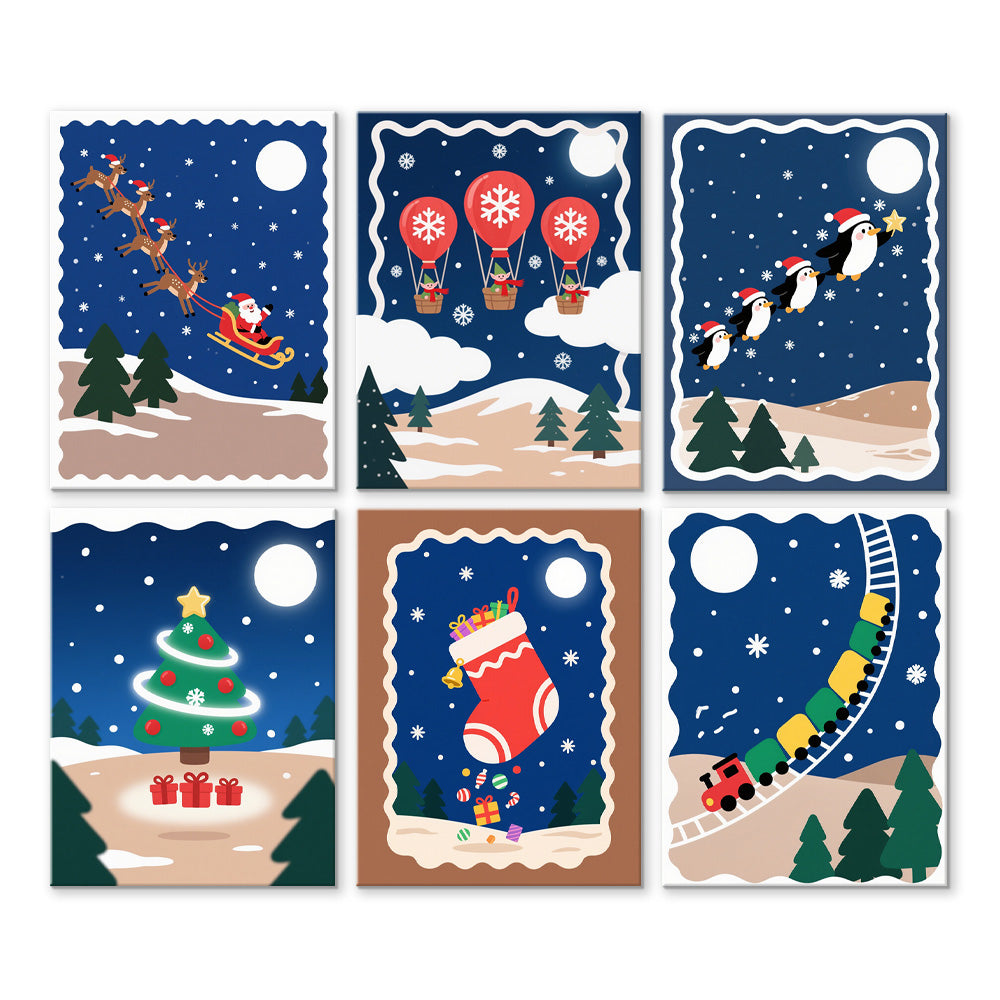 Een Stille Kerstnacht 6 Stuks Mini Schilderen op Nummers