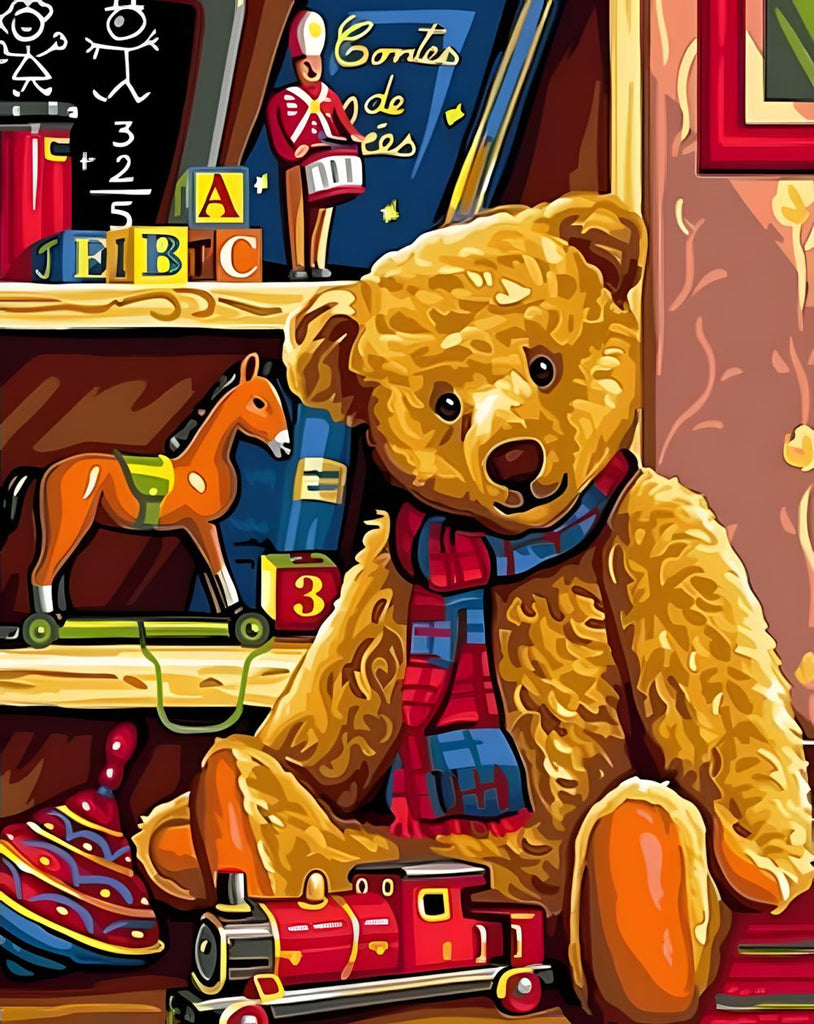 Een Teddybeer met Sjaal Schilderen op Nummers
