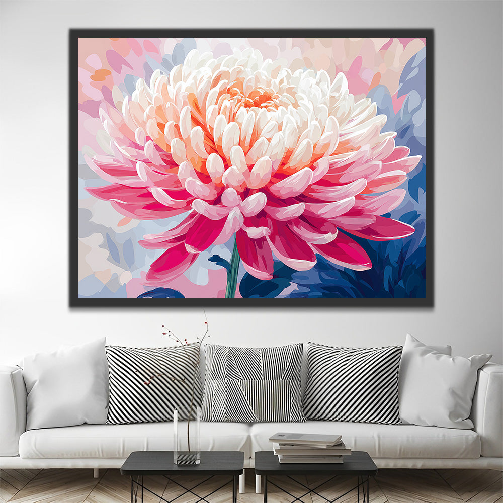 Een Volle en Heldere Roze Chrysant Schilderen op Nummers
