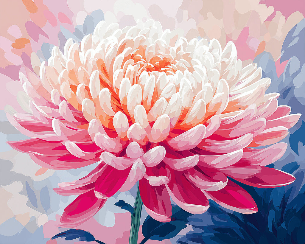 Een Volle en Heldere Roze Chrysant Schilderen op Nummers