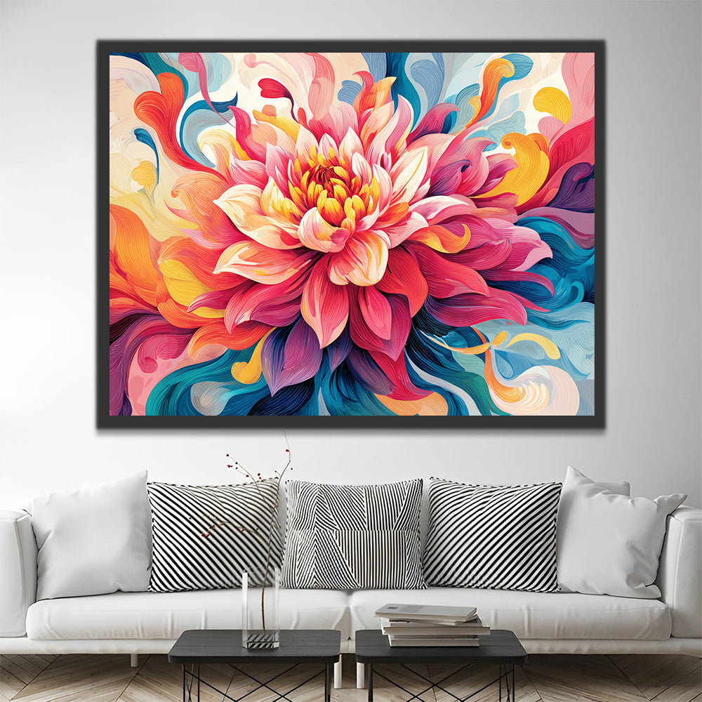 Een Volledig Abstracte Chrysant Schilderen op Nummers